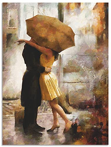 ARTland Wanddeko Wandbild Alu Verbundplatte für Innen & Outdoor Bild 60x80 cm Gemälde Liebespaar Stadt Kuss Love Kunst U2CD