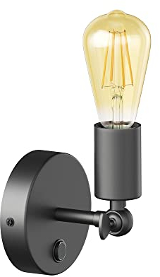 ledscom.de Vintage E27 Wand-Leuchte FETRO Schalter, schwarz, schwenkbar + LED Vintage gold max. 814lm extra-warmweiß 3-Stufen