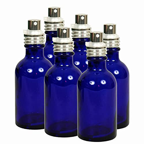 6 x Flacons vaporisateurs verre bleu 50 ml avec spray aluminium - FL30