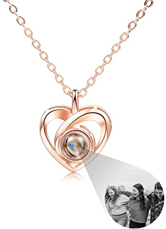 INBLUE Personalisierte Projektion Bild Anhänger 925 Sterling Silber Halskette Herzförmiger Anhänger Geburtstag Jubiläumsgeschenke für Sie/Frauen/Freundin/Mutter Schmuck (Schwarz-Weiß-Bild)