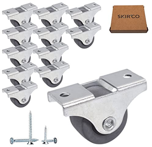 SKIR'CO (12 Stück) Kleine 25mm Möbelrollen Gummirollen Bockrollen Non-Swivel One-Way Direction Schrauben enthalten (12)