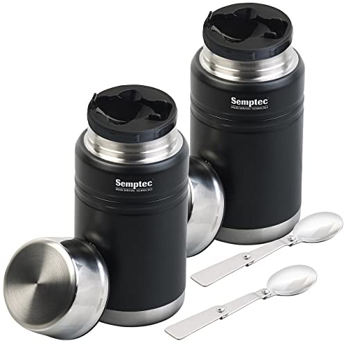 Semptec Urban Survival Technology Isolierbecher Edelstahl: 2er-Set Vakuum Warmhalte-Behälter für Essen & Getränke, Löffel, 750ml (Lebensmittel-Becher, Thermobecher für Tee, Müsli)