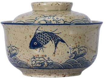 LLPUSLUO 8 inch Retro Ceramic Ramen Bowl with Lid,Japanese Style Personalized Dinnerware For Noodle Rice Porridge Soup Fruit Salad (8inch, A)