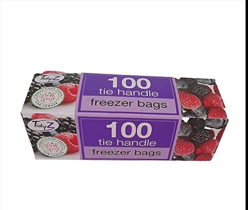 Tidy 100 Fridge Freezer Food Bags with Tie Handles Large Food & Freezer Clear Plastic Storage Sandwich Bags with Tie Handles for All Types of Food Preservations (Pack of (1)