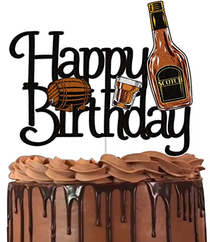Whiskey Happy Birthday Cake Topper Schwarz Glitzer Aged to Perfection Kuchen Dekoration Vintage Whiskey 30. 40. 50. 60. Feiern Mottoparty Geburtstag für Männer