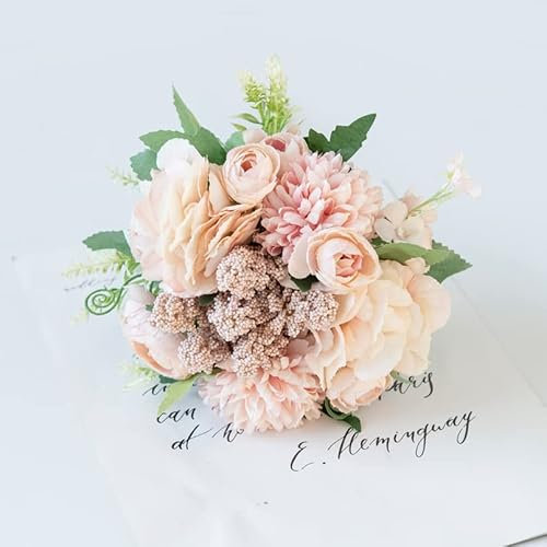 HXSCOO Künstliche Blumen, handgefertigt, Hortensie, Teerose, Brautstrauß, Weihnachtsdekoration, Vase for Zuhause, Hochzeit, Scrapbooking, gefälschte Pflanze (Color : pink)