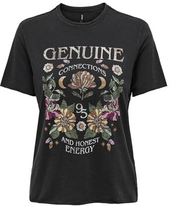 ONLY Damen ONLLUCY REG S/S JRS NOOS Top, Black/Print:Genuine,XS