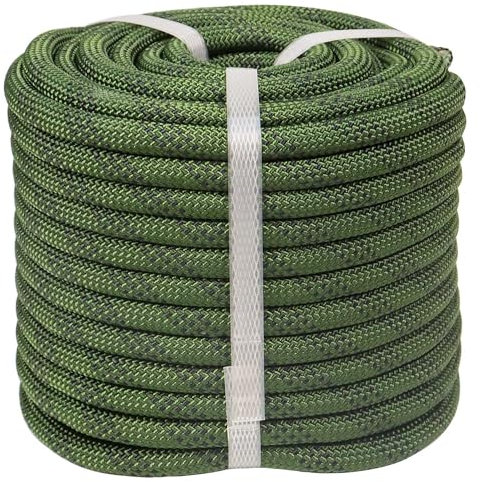 CRAYZA Double Braided Arborist Rigging Rope (1/2 in x 50 ft) Strong Polyester Rope 48 Strands for Tree Work Climbing Pulling Swing Sailing, ArmyGreen/Black