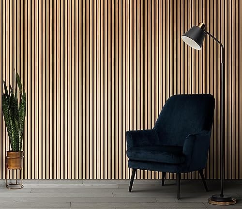Slat Wall Panelling - Wood Panels for Walls - Contemporary 3D Wall Panels/Cladding - Decorative & Sound Absorbing Acoustic Panels Slatted Wooden Slats Wall Panel (Oak)
