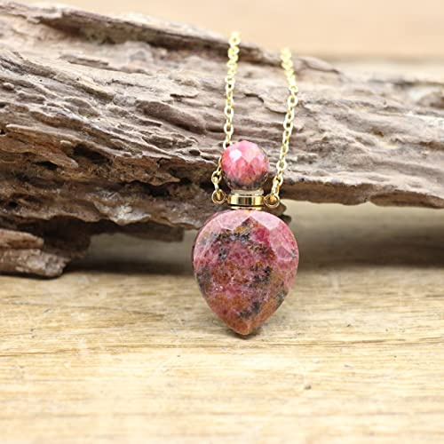 Pendentif fiole en pierre naturelle en cristal de quartz obsidienne pour femme, rhodonite