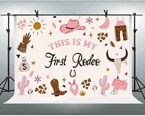 Lofaris This is My First Rodeo Hintergrund Western Cowgirl Happy Birthday Mexikanischer Kaktus 1. Geburtstag Jungen Happy 1. Geburtstag Neugeborene Baby Party Dekorationen Kuchen Tisch Banner 3x2.1 m