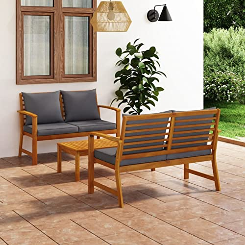 Yolola Lounge Gartenmöbel Set Holz 3-teilig Balkonmöbel Set Holz Sitzgruppe Garten Loungemöbel Terrasse Gartenlounge Sofa Gartengarnitur Terassenmoebel Set Massivholz Akazie mit Kissen-3-tlg