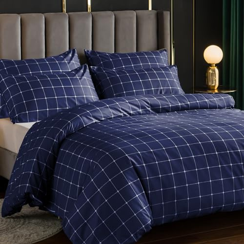 lazzaro home feel the difference LAZZARO Bettwäsche-Set für Einzelbett, Bettbezug für Einzelbett und 1 Kissenbezug, pflegeleicht, 135 x 200 cm, Marineblau