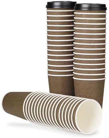 Signature Packaging - Luxury Ripple Paper Cups - 16oz / 473ml - 50 Pack - Insulated Takeaway Coffee Cups Disposable with Lids