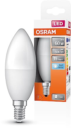 Osram LED Star Classic B60 LED Lampe für E14 Sockel, Kerzenform, matte Optik, 806 Lumen, kaltweiß (4000K), Ersatz für herkömmliche 60W Glühbirnen, nicht dimmbar, 1er-Pack