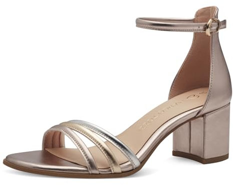 MARCO TOZZI Damen Pumps mit Riemen mit Blockabsatz Vegan, Mehrfarbig (Rose Met Comb), 37 EU