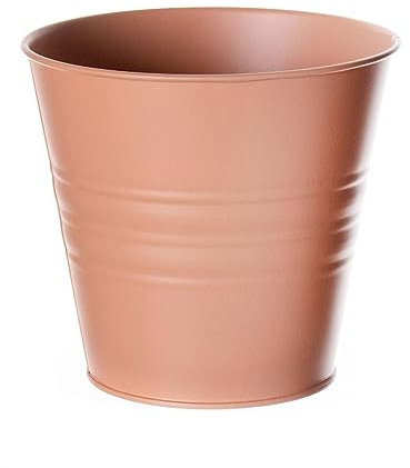 INNA-Glas Runder Zinktopf MICOLATO mit Rillen, Terracotta, 12 cm, Ø 13,5 cm - Zink Übertopf/Deko Topf
