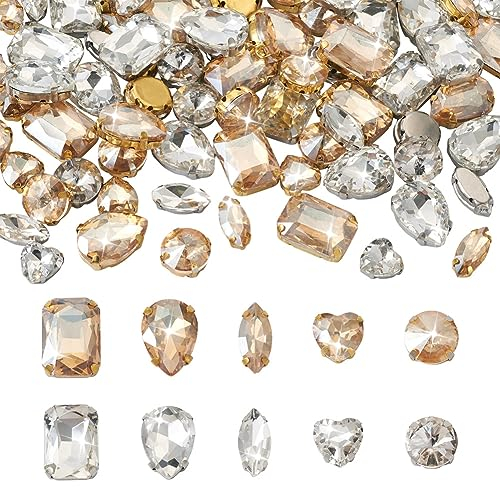 Cheriswelry 100 Stück Strasssteine zum Aufnähen, klares Glas, flache Rückseite, facettierte Kristall-Cabochons für Kleidung, Kleider-Verzierung, Topas & transparent
