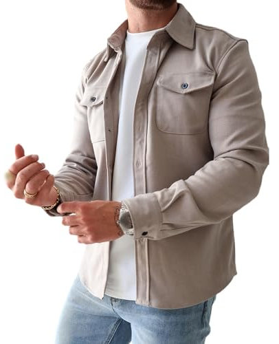 ZPLMIDE Herren Button-Down-Hemdjacke, lässiges gebürstetes Hemd, schmale Passform, langärmelig, Arbeitsmantel, Button-Down-Overshirt für Männer