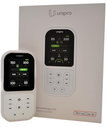 TensCare Unipro Multitherapie TENS + EMS Gerät. Kombiniert IFT- und Mikrostrom-Therapien. Für chronische Schmerzlinderung, Wundheilung und Muskelrehabilitation. Wiederaufladbarer Akku.