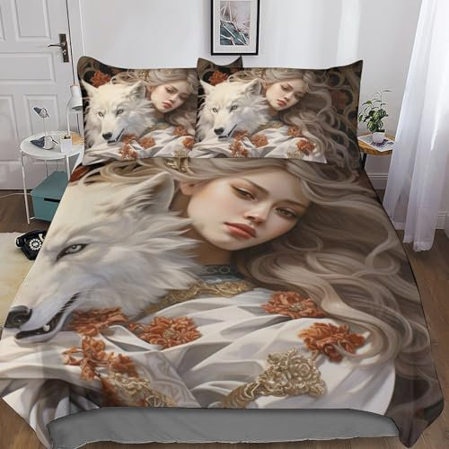 Maiden And Wolf Comforter Cover Soft Microfiber Duvet Cover With Pillow Cases with Zipper Closure Non Iron Quilt Cover Bedding Bedroom Set for Kids Teens Adults Double(200x200cm)