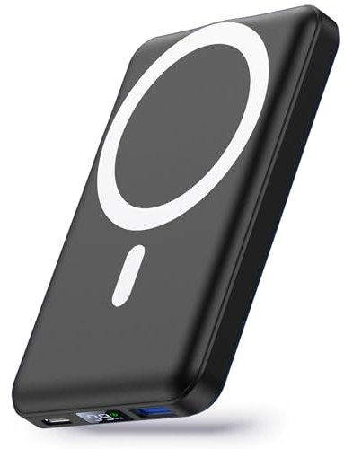 Yiisonger Magnetic Power Bank 10000mAh, Mag-safe Portable Charger, 15W Wireless Battery Pack PD 20W & QC 22.5W with LED Display, Compatible with MagSafe for iphone 15/14/13/12 Series(Black)