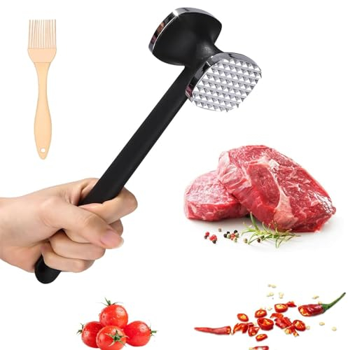 Hzyclzh Acciaio Inossidabile Martello di Carne, Batticarne a Martello Acciaio Inox, Doppio Lato Martello da Carne, Batticarne a Martello Doppia Faccia, per Bistecca, Pollo, Maiale, Costole, Argento
