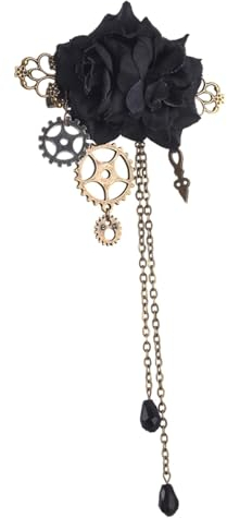LOVIVER Steampunk-Brosche mit Quasten, Kette, Rosenblüten-Haarspange, Brosche, Anstecknadel, Anstecknadel für Damen, für Mantel, Abschlussball, Schwarz