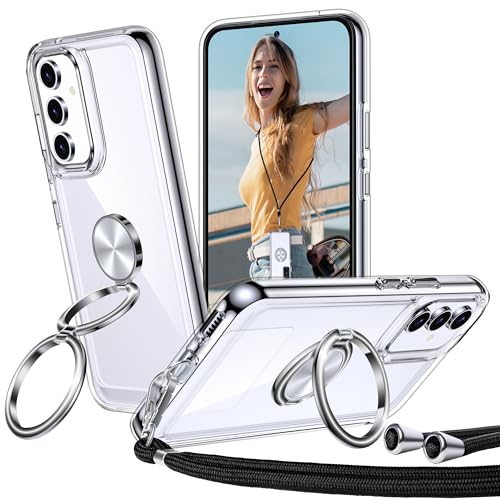 XYZ für Samsung Galaxy S24 Hülle mit Band, Doppelring Ständer HandyHülle Dünn Stoßfeste Anti-Kratzt SchutzHülle für Samsung S24 Case, Clear