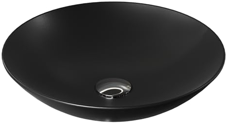 Aqua Bagno Waschbecken in schwarz, Keramik Aufsatzwaschbecken, Badezimmer, rund & ohne Hahnloch, 40cm