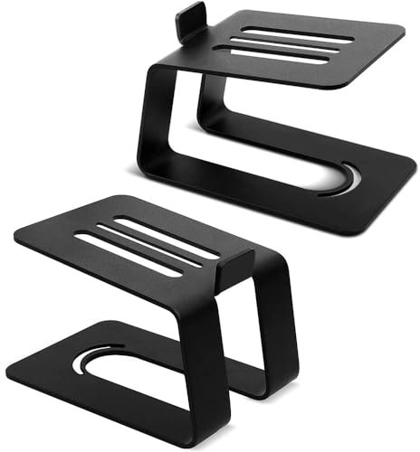 Niciksty Support de Haut-Parleur de Bureau pour Petites et Moyennes Haut-Parleurs, Moniteur de Studio, Amortissement des Vibrations, Support de Haut-Parleur de Table Incliné, Noir - Paire