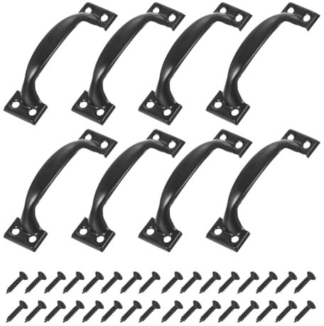 sourcing map 8pcs 3 Inches Gate Handle Metal Vintage Door Drawer Pulls Vintage Furniture Handles with Screw for Kitchen Cupboard Closet Door Black