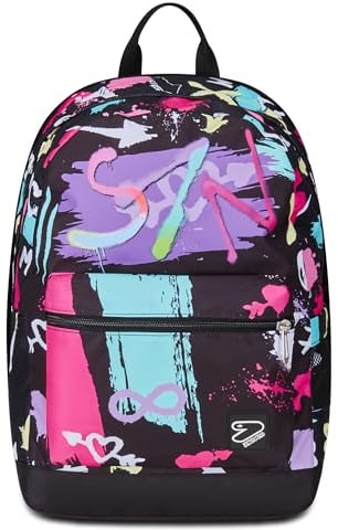 Seven Zaino Scuola Reversibile New The Double, GraffitiLoad, Nero Fucsia, Zaino Mono Scomparto Con Auricolari Earphones Wireless Led, Tasca PC, Tasca Borraccia e Markers, Zaino Medie Superiori Ragazza