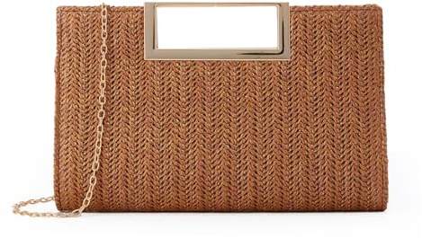 GOKTOW Stroh Clutch für Damen Stroh Abendhandtasche Sommer Gewebt Hochzeitstasche Umhängetasche für Party