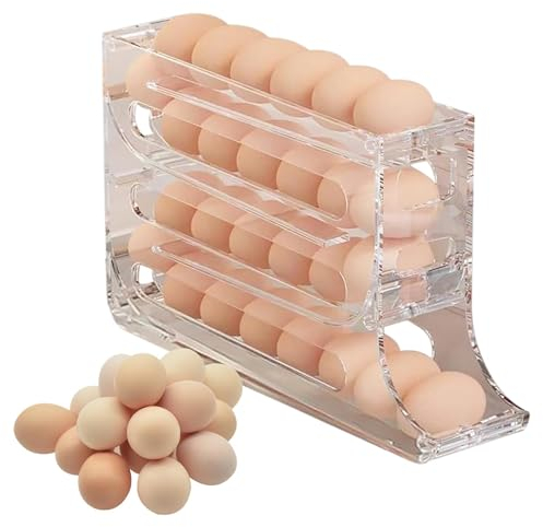 Egg Dispenser For Refrigerator | 4 Tier Egg Holder For Fridge | Automatic Rolling Egg Holder | Rolling Egg Organizer For Refrigerator | Stackable Space Saving Egg Storage Rack For Refrigerator