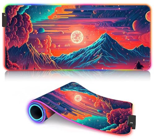 XL Mousepad Mount Galaxy RGB Desk Mat XL (31.5 x 11.8 x 0.12 inches) Extended Large Mouse Pad Gaming Large Big Mouse Pad Non Slip Rubber Mat 9 static colors and 3 dynamic