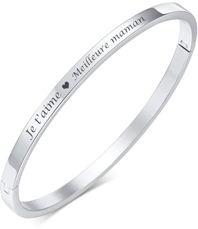 XUANPAI Bracelet Femme Personnalisé Cadeau Femme - Bijou Femme en Acier Inoxydable 316L avec Gravure, Cadeau d’Anniversaire pour Femme, Maman, Fille, Épouse en Argent/Or Rose/Or