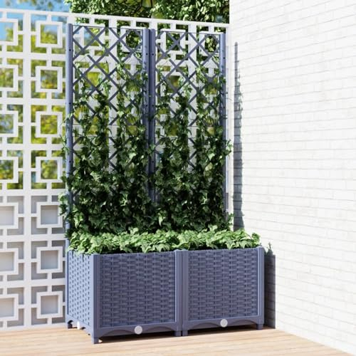 Iiaky Jardinière avec Treillis Gris foncé 80x40x136 cm PP Jardiniere sur Pieds,Jardiniere Terrasse