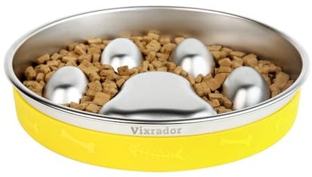 Vixrador Slow Feeder Dog Bowls Stainless Steel,2 Cups Yellow Non-Slip for Small & Medium Sized Dogs,Slow Down Eating Dog Bowl for Fast Eaters