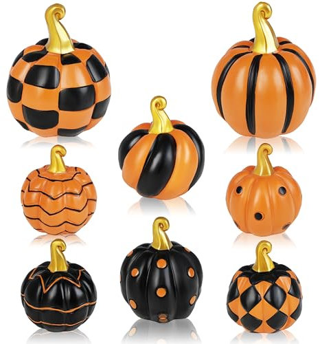 yiilead Kürbis Herbst Erntedankfest Dekorationen,8er-Set, Keramik-Kürbis-Deko, 2 Größen, Schwarz und Orange Kürbis-Dekor für Herbst Herbst Erntedankfest Dekoration