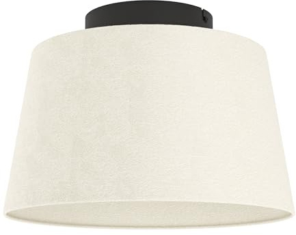 EGLO Deckenlampe Febres, Deckenleuchte aus Bouclé Stoff | Wohnzimmerlampe aus Metall in Schwarz und Textil in Weiß, E27 Fassung, Ø 35 cm