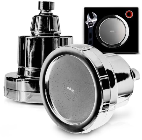 Eskiin Filtered Showerhead - Best Shower Head with Filters for Healthy Hair & Skin - High Pressure Water Softener for Hard Water - Reduce Dandruff, Protect Colored Hair, and Soothe Dry Skin (Chrome)