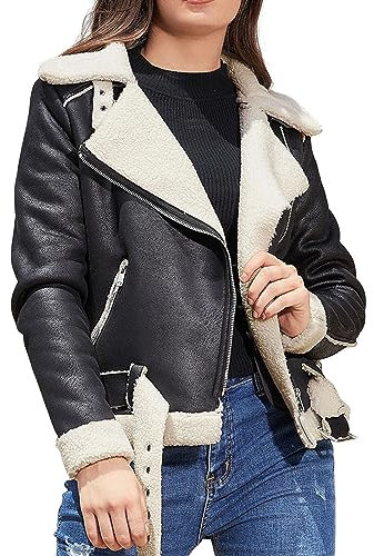 Damen Business Mantel Winter Frauen Dicke Warme Lamm Jacke Kurze Motorrad Mäntel Faux Lammfell Schaffell Jacken Outwear Online Shop Mode (Black, XL)