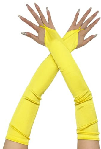 Whakano Fingerlose Handschuhe für Damen Frauen,Elegante Lange Handschuhe,1920er Jahre Opernhandschuhe,für Halloween,Bankett,Party,Hochzeit,Abschlussball,Cosplay,Tea Party Zubehör,Gelb