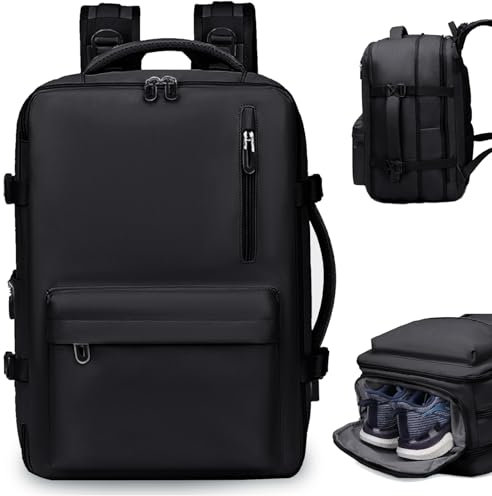 Clufar Handgepäck Rucksack 20-36L Reiserucksack Handgepäck Flugzeug Herren Laptop Rucksack 17+ Zoll Wasserdicht Travel Backpack Carry on Kabinenrucksack Damen mit Weekender Schwarz Black