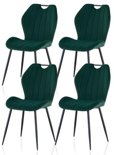 TUKAILAI Esszimmerstühle 4er Set aus Samt, Küchenstuhl Polsterstuhl Wohnzimmerstuhl mit Polster-Rückenlehne und Metallbeine, Stühle Sessel für Esszimmer Wohnzimmer Küche Schlafzimmer, Grün