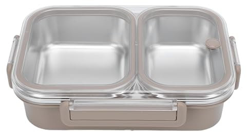 Lunchbox, 1,2 L Lebensmittelbehälter mit 2 Fächern aus Edelstahl für Warme Speisen, Auslaufsichere Tragbare Lunchbox, für Männer, Frauen, Arbeit, Essen Gehen