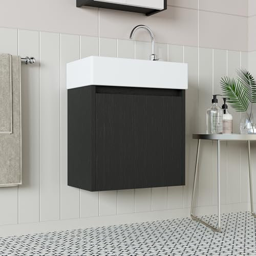 ROOMART Set di mobili da bagno, 50 cm, con lavandino, per bagno, per ospiti, WC (lavabo con mobiletto, nero)