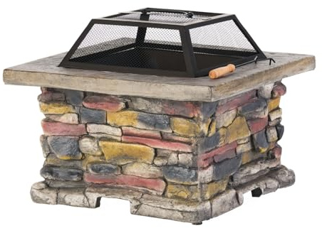 71,1 cm Outdoor-Feuerstelle, Tisch, Beton, Holzbrenngrube, Hinterhof-Feuerstelle mit Deckel und Schürhakenwerkzeug