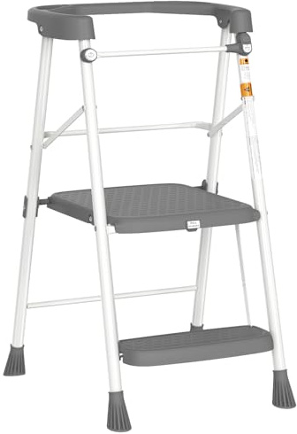 HBTower Kids 2 Steps Step Stool, Toddler Tower for Kitchen Counter Learning, Toddler Kitchen Stool Helper with Anti-Drop Safty Railing Kids Standing Folding Stepper(Gray)